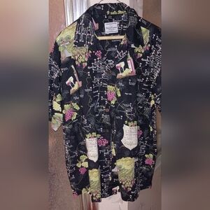 Napa Valley Wine Trail Themed Black David Carey Mens Large Shirt Cotton